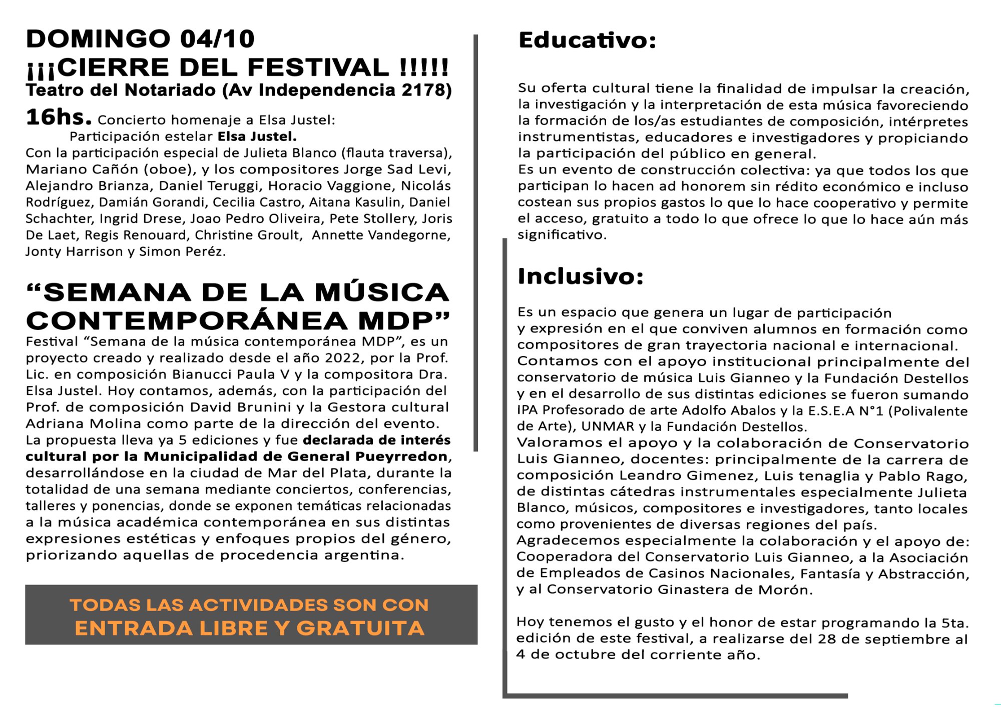 Programa 2026 — 4 de octubre y sobre el festival